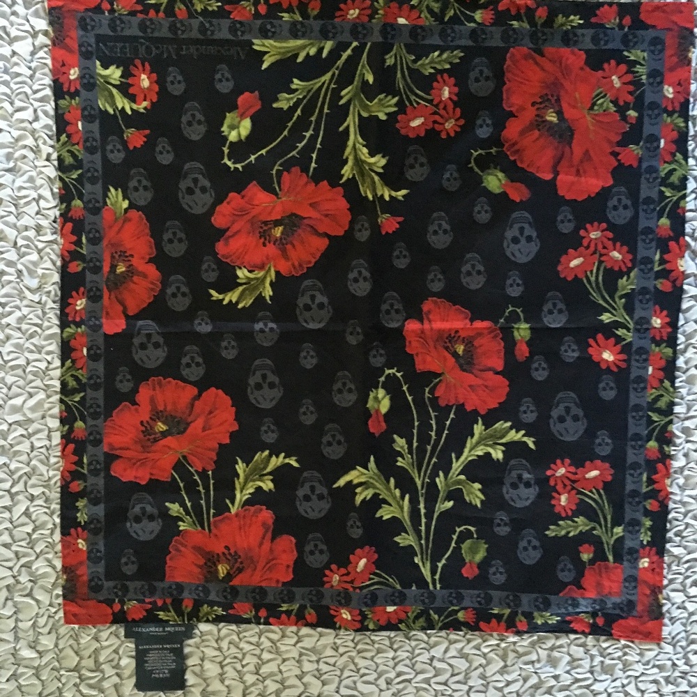 Alexander McQueen Cotton Skull and Flower Scarf